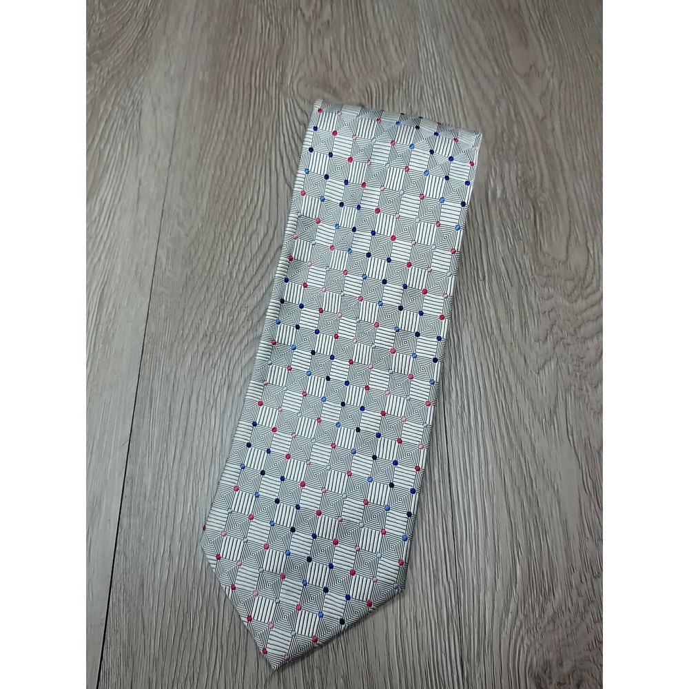 Hickey Freeman Tie Men's Gray‎ Geometric Silk Vintage Designer USA
